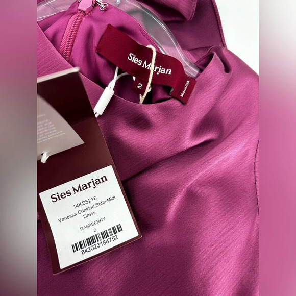 NWT $1300 Sies Marjan Vanessa Satin Crinkled Midi Dress Raspberry Purple Size 2 - Picture 10 of 16
